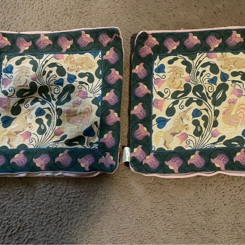 Vintage Decor France 2 Floral Rabbit Unicorn Embroidered Tapestry Pillow Shams - Picture 7 of 16